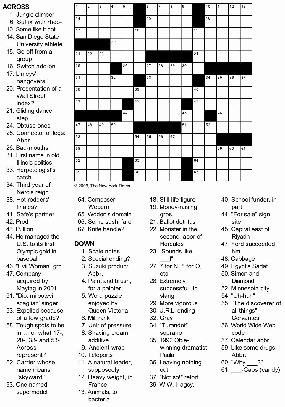 Free Printable Large Print New York Times Crossword Puzzle