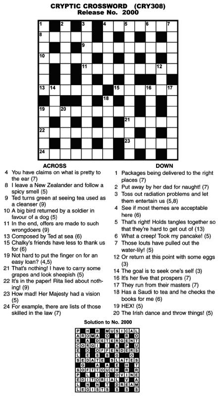 Easy Crossword Puzzle With Answers Printable