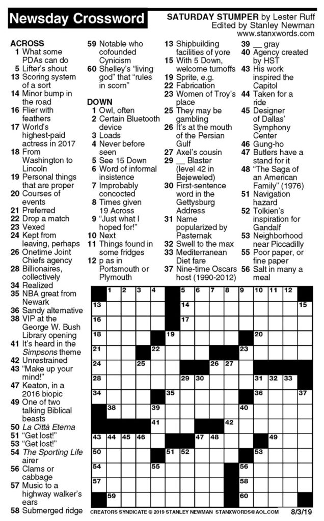 Newsday Crossword Puzzle For Aug 03 2019 By Stanley