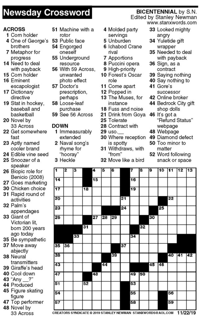 Newsday Crossword Puzzle For Nov 22 2019 By Stanley