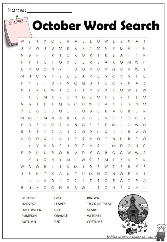 October Word Search Fall Words Halloween Words