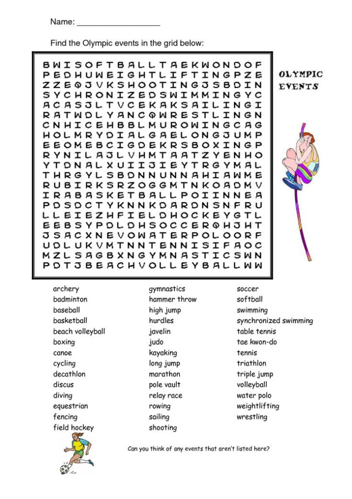 Olympic Events Word Search Kiddo Shelter Healthy Work