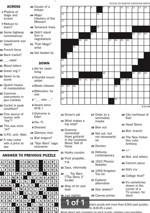 Free Easy Printable Daily Crossword Puzzles