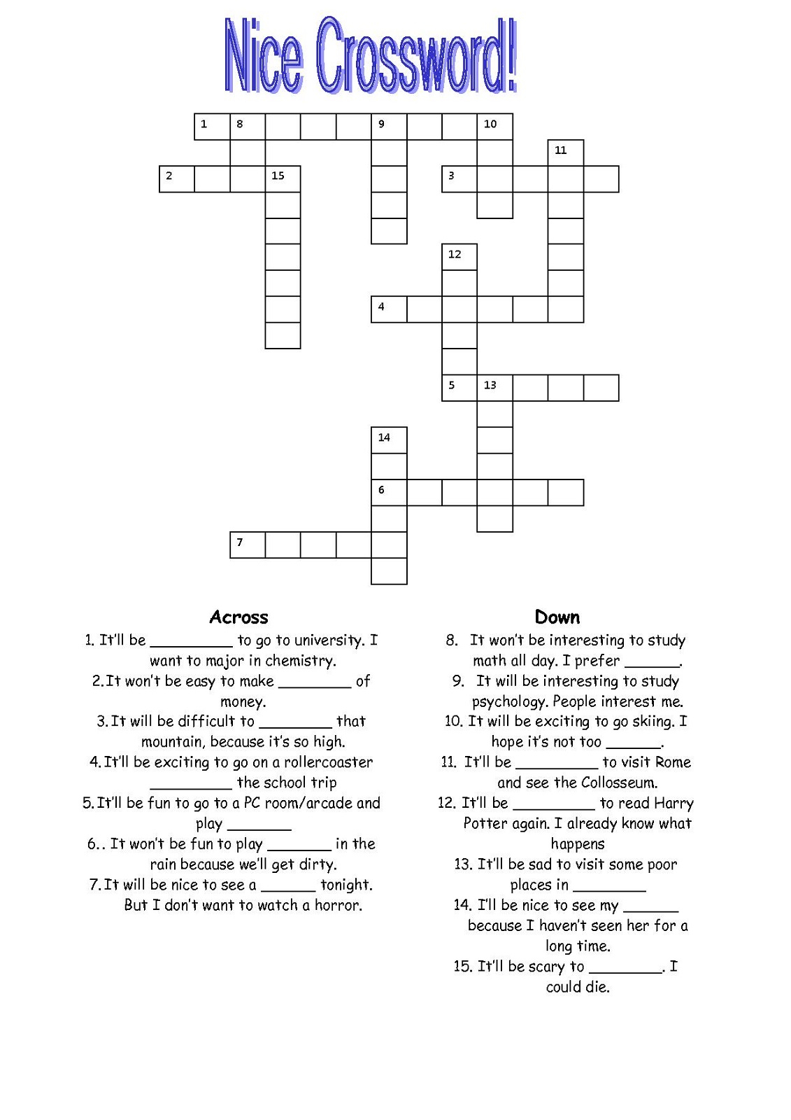 Crossword Puzzles For Grade 3 Printable