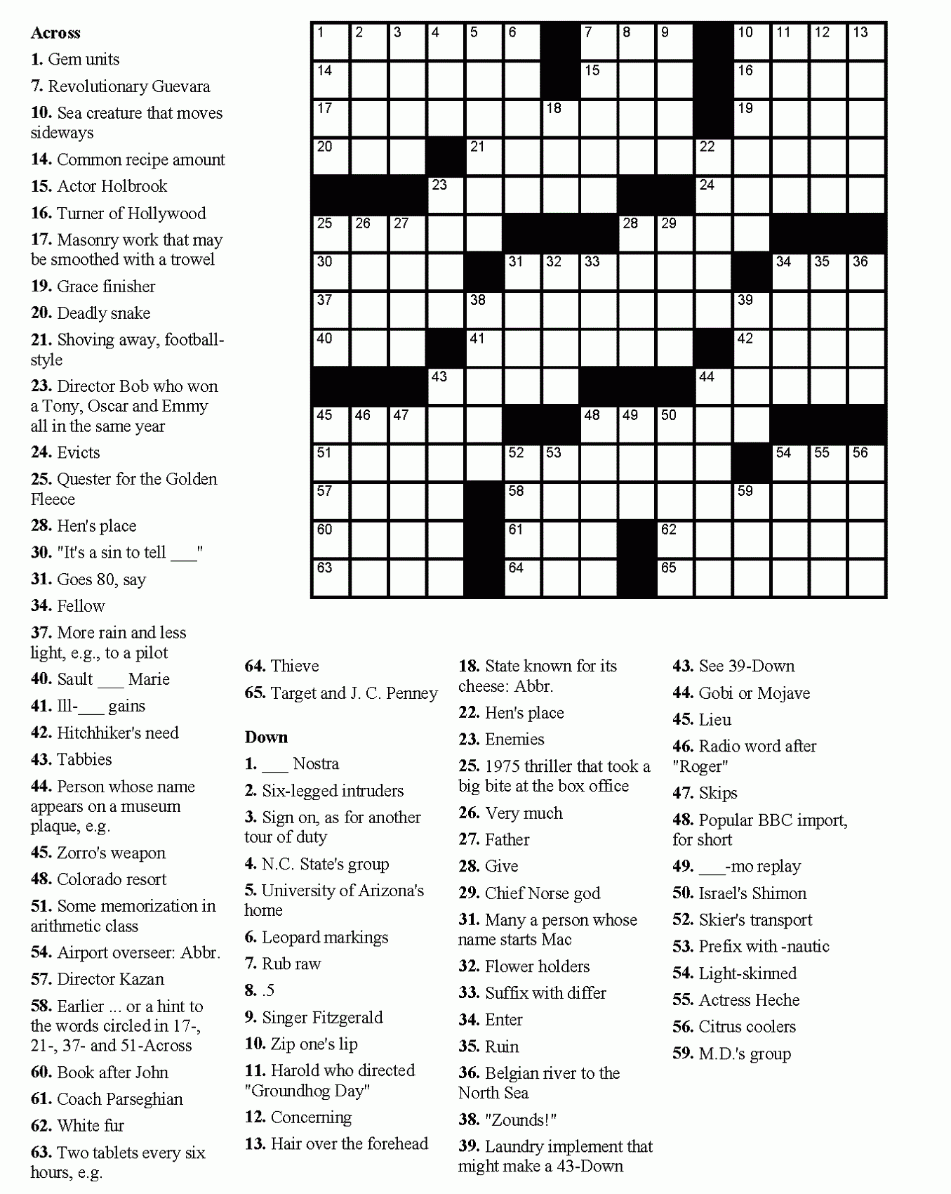 Free Printable Movie Trivia Crossword Puzzles