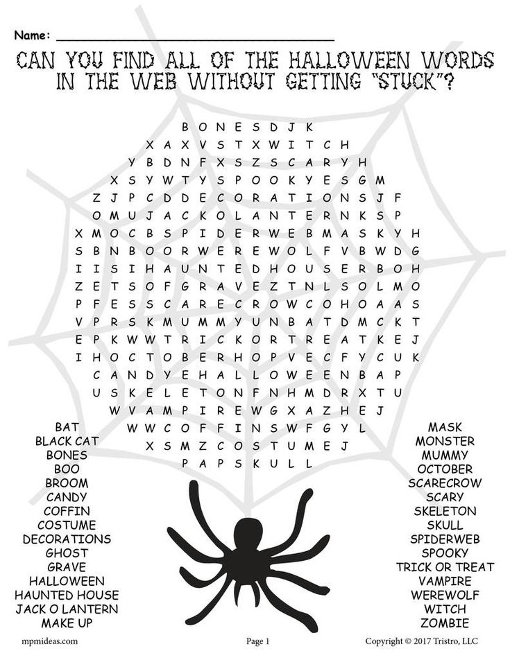 Halloween Crossword Puzzles For 6th Graders Printable