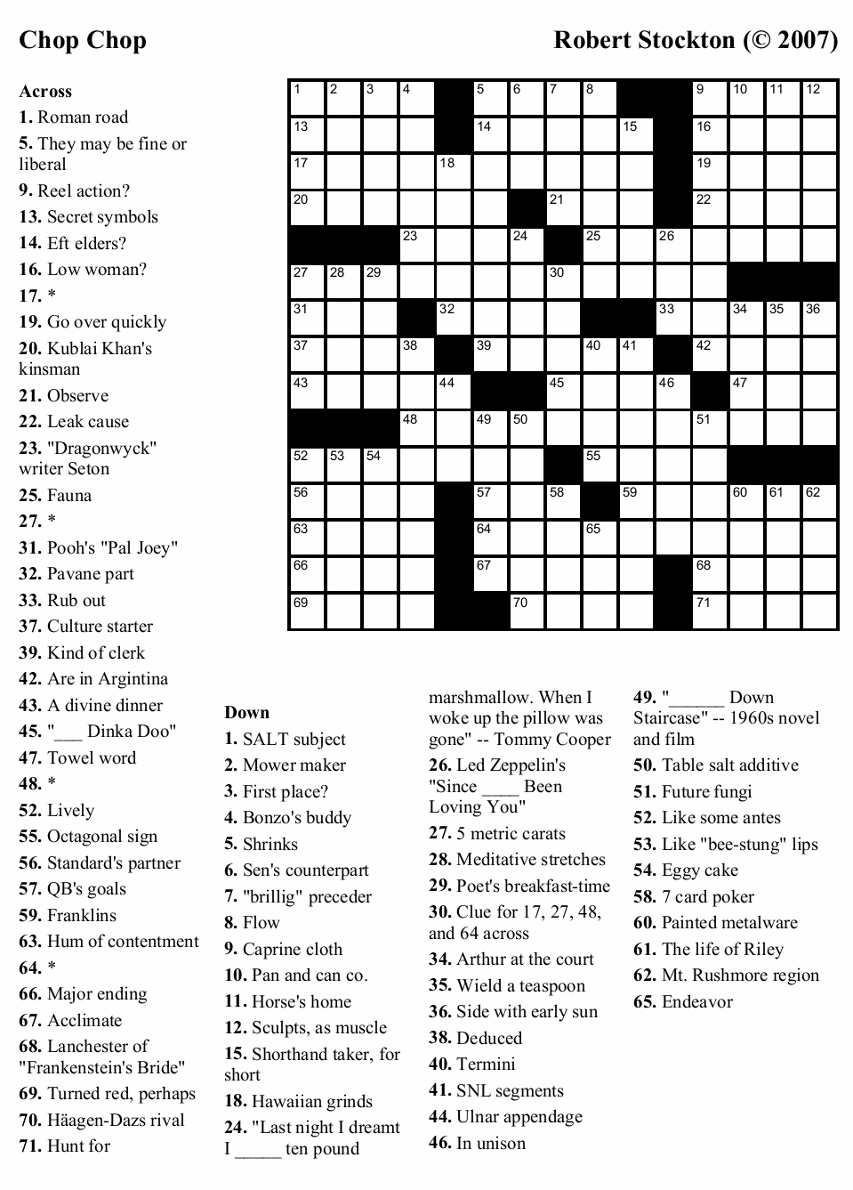 Printable Horror Movie Crossword Puzzles