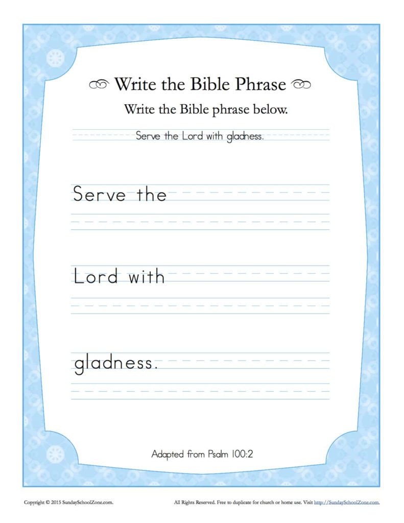 Psalms 100 2 Write The Bible Phrase Worksheet Children S