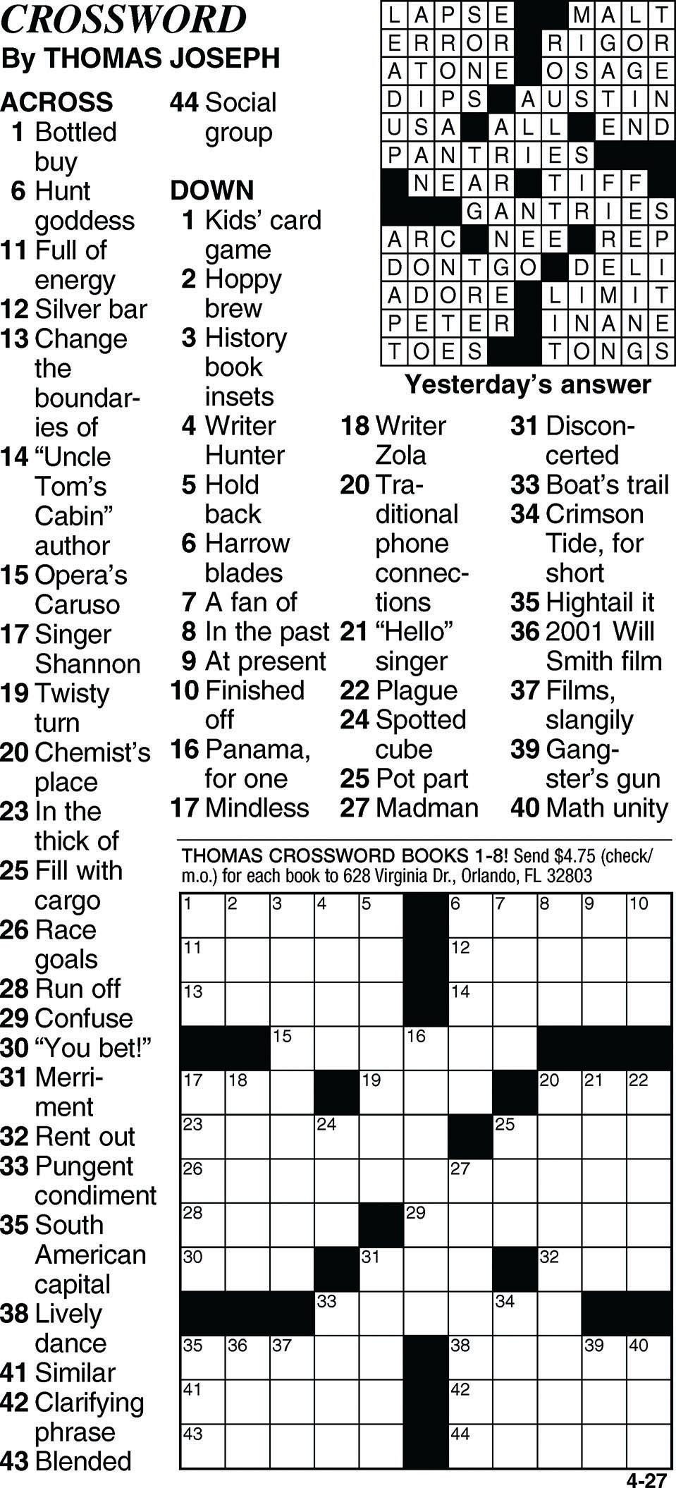 Free Daily Printable Crossword Puzzles 2022