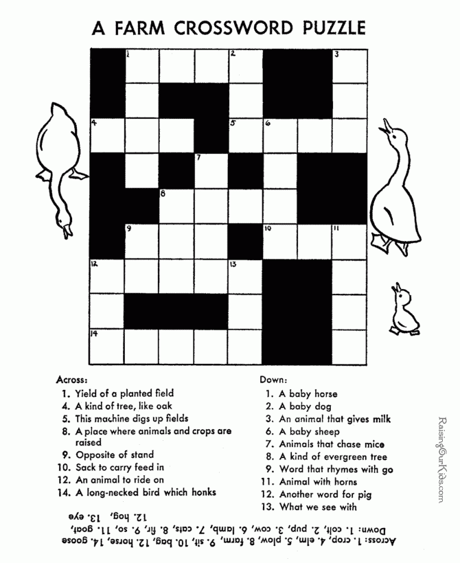 Easiest K-2 Crossword Puzzle Pdf Printable Free
