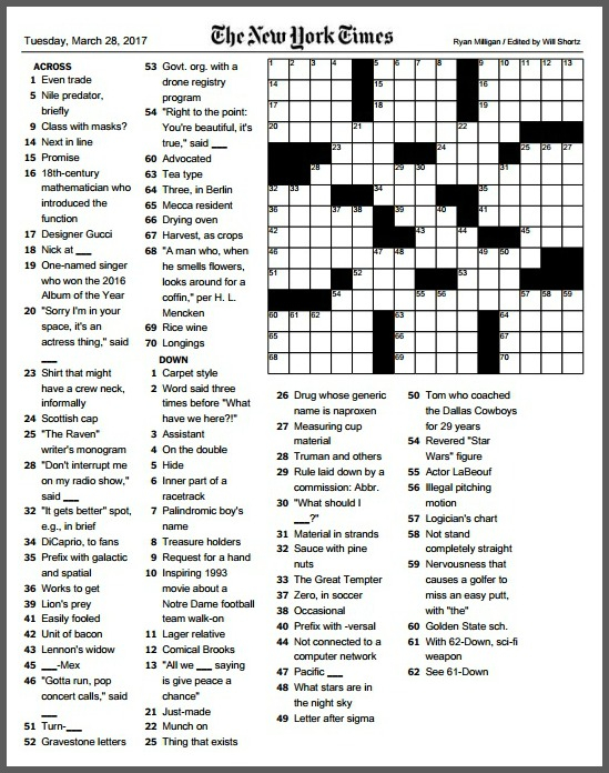 Ny Times Crossword Puzzles Monnday Printable