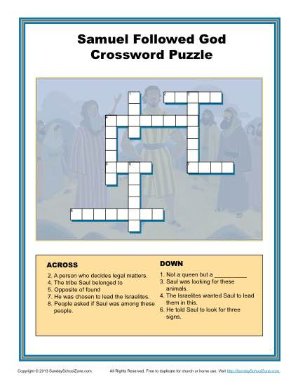 Samuel Followed God Crossword Puzzle Children S Bible