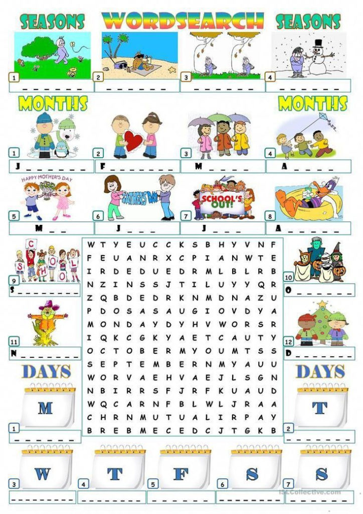 SEASONS MONTHS DAYS WORDSEARCH Anglaisfacile