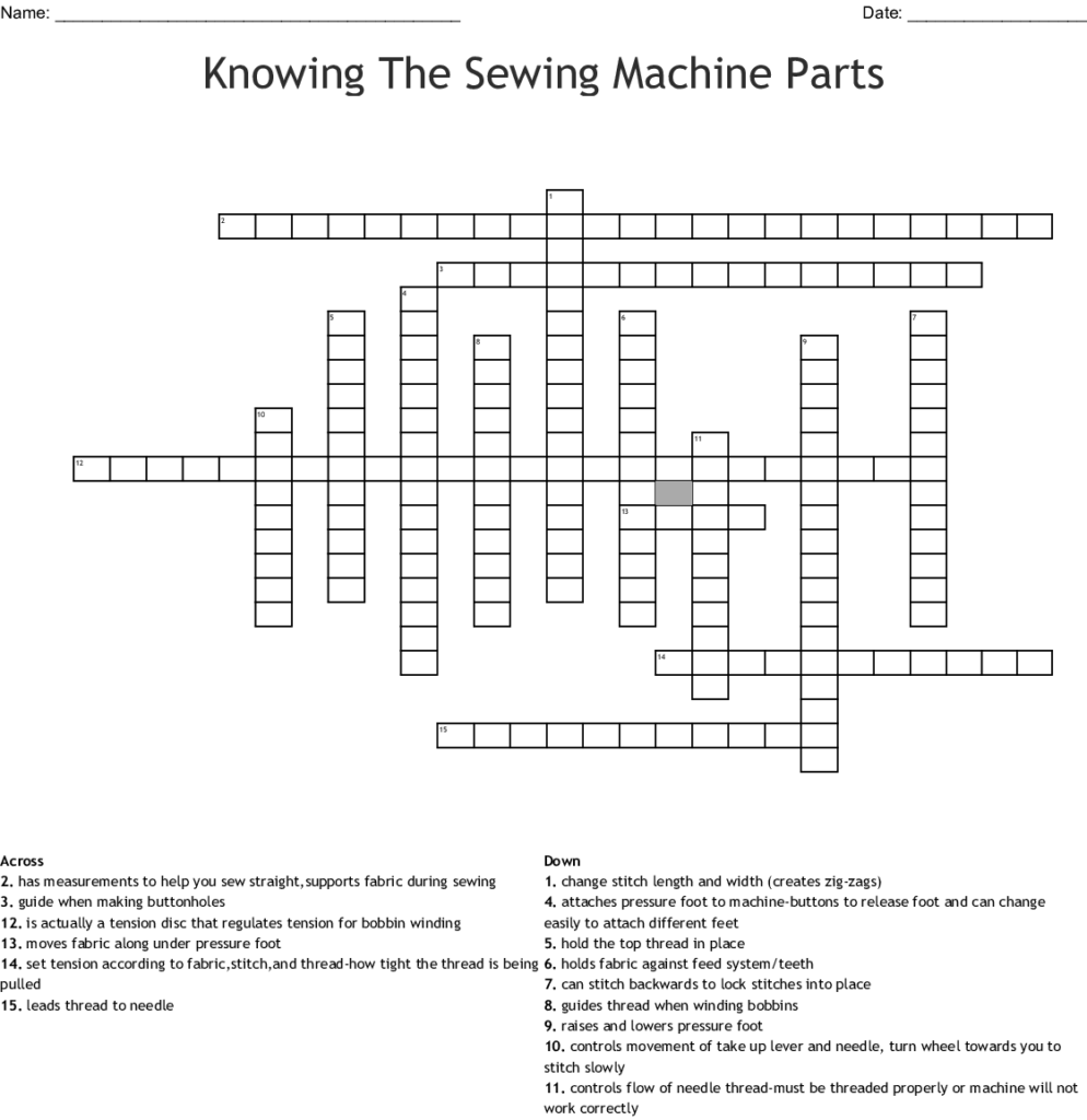 Sewing Crossword Puzzle