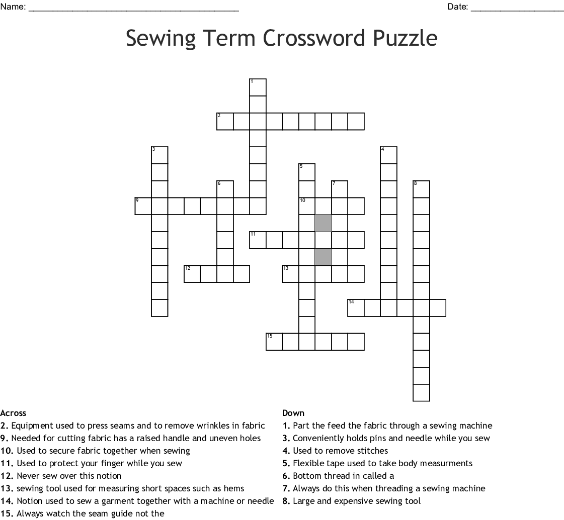 Sewing Tools Crossword Puzzle Printable Uen
