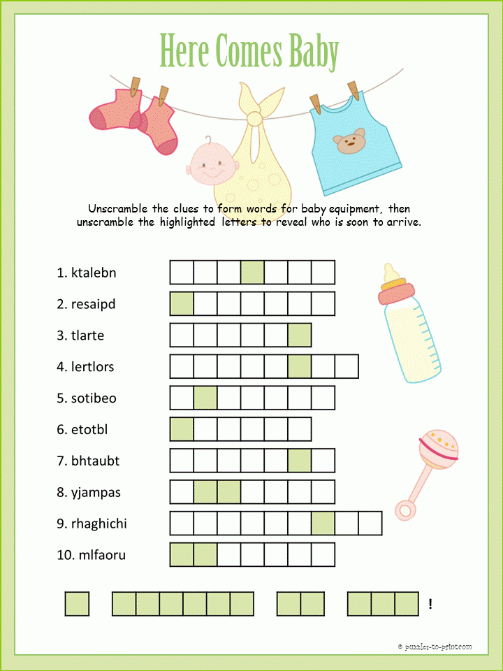 Free Printable Baby Shower Crossword Puzzle Games