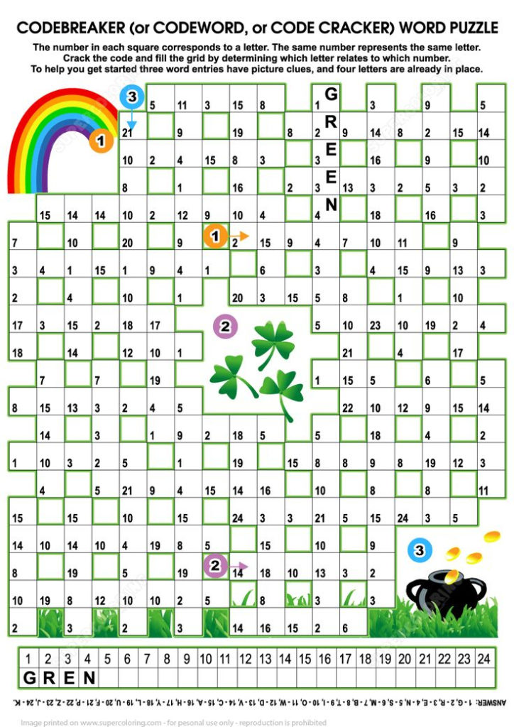 St Patricks Day Codebreaker Word Puzzle Free Printable