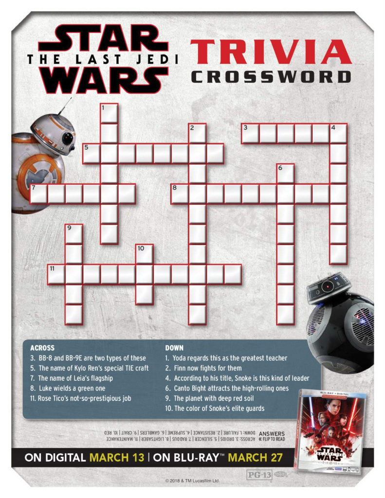 Star Wars The Last Jedi Trivia Crossword Crossword Road