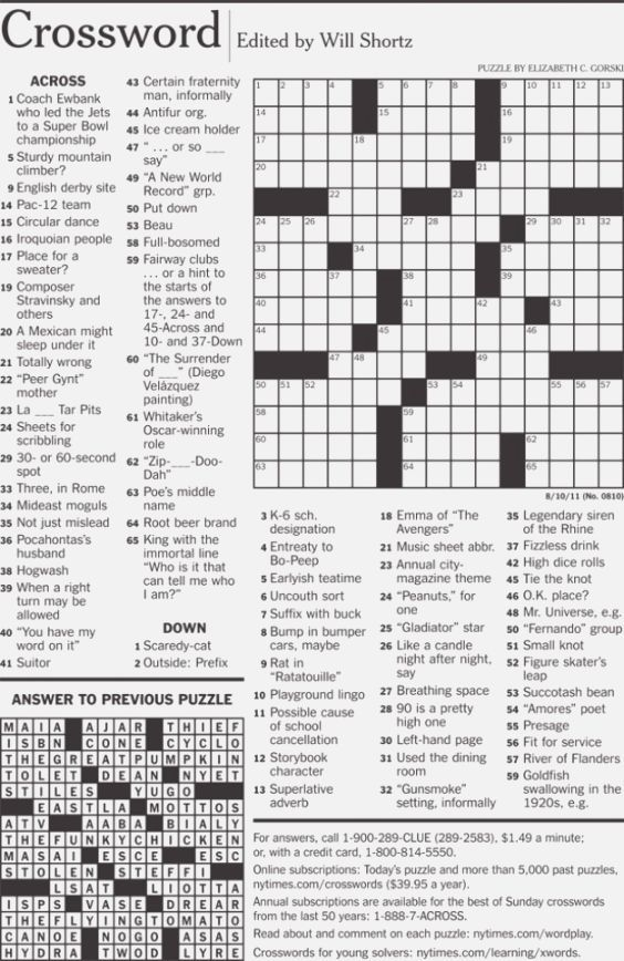 Crossword Puzzles For Middle School Students Printable