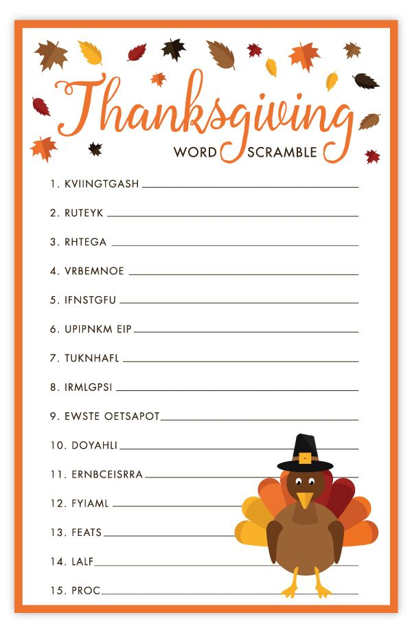 Thanksgiving Word Scramble Free Printable Thanksgiving