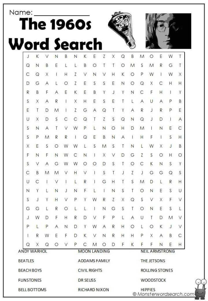 The 1960s Word Search Free Printable Word Searches Free