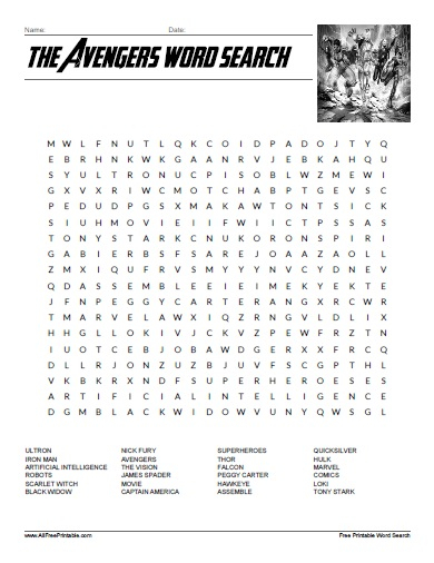 Printable Avengers Infinity War Crossword Puzzle