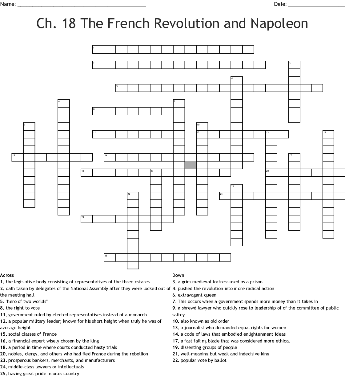 Industrial Revolution Crossword Puzzle Printable