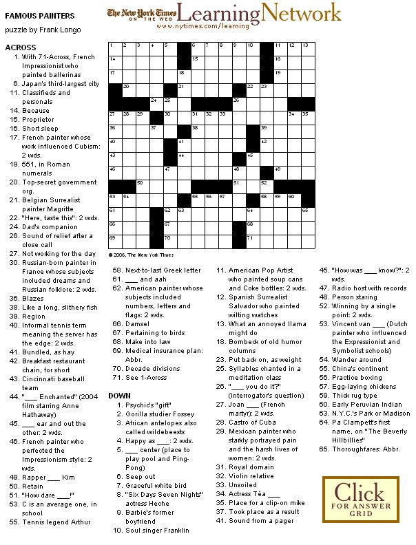 Ny Times Crossword Puzzle Free Printable
