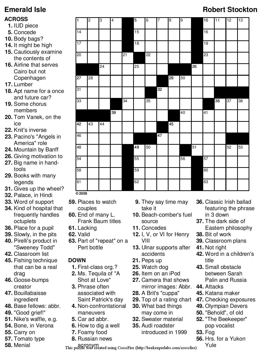 Printable Eugene Sheffer Crossword Puzzles