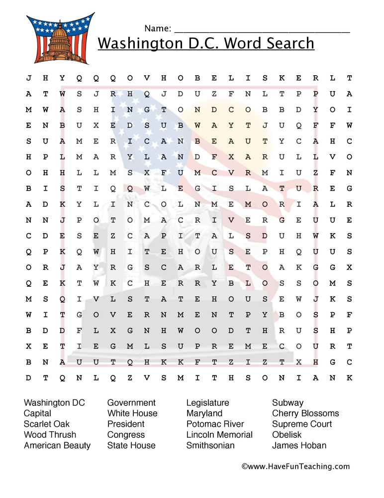 Washington Dc Crossword Puzzle Printable