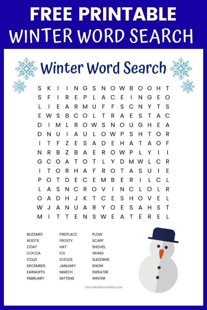 Winter Word Search Printable Worksheet With 24 Winter