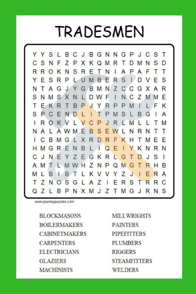 Word Search Puzzle About Tradesmen The Different Trades