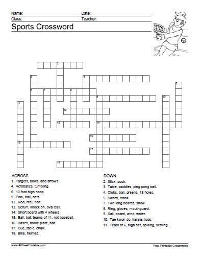 Volleyball Crossword Puzzle Printable