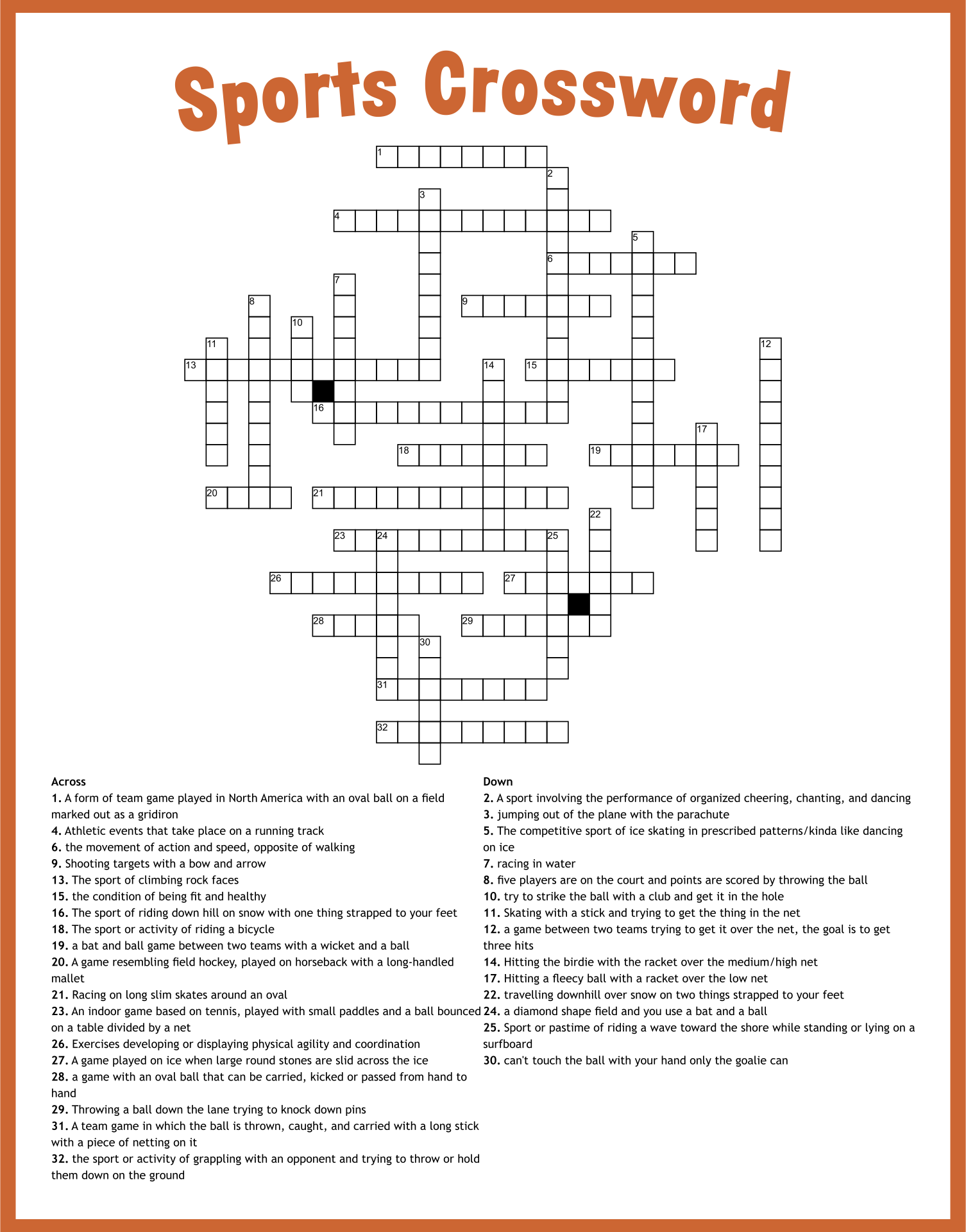 Muscle Crossword Puzzles Printable