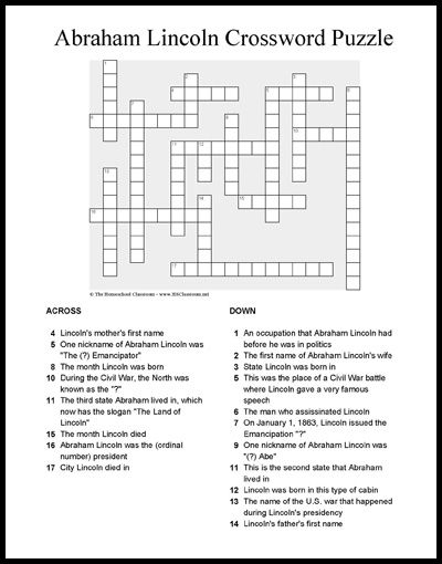 Crossword Puzzle Printable Free Civil War