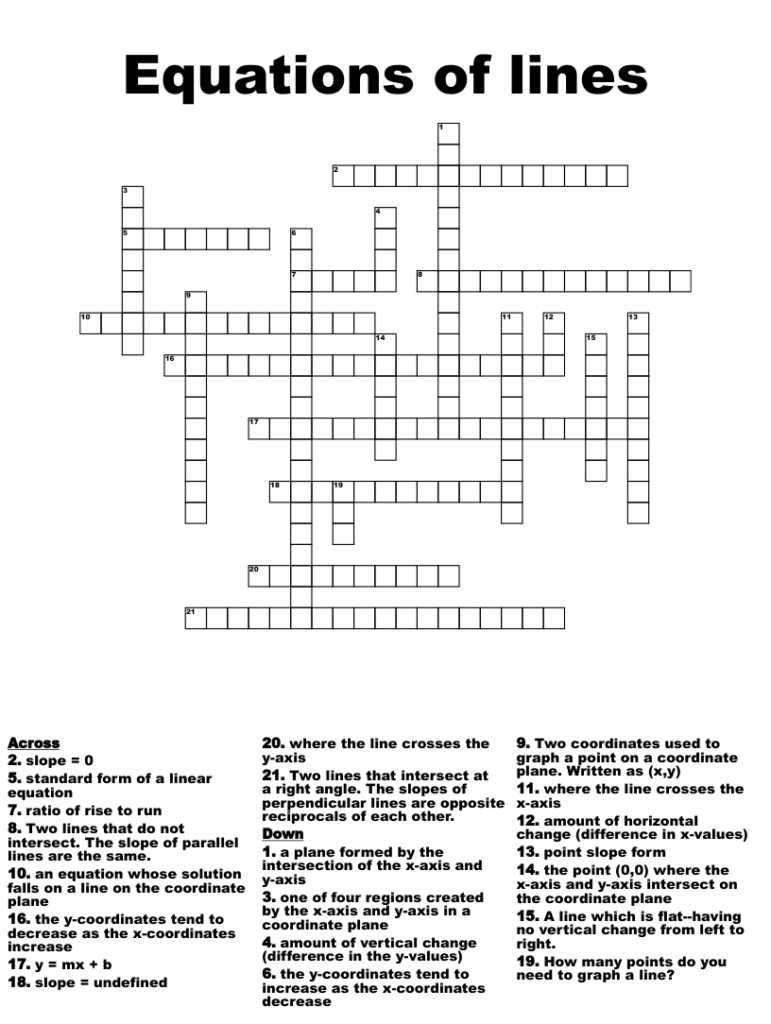 Algebra 1 Crossword WordMint