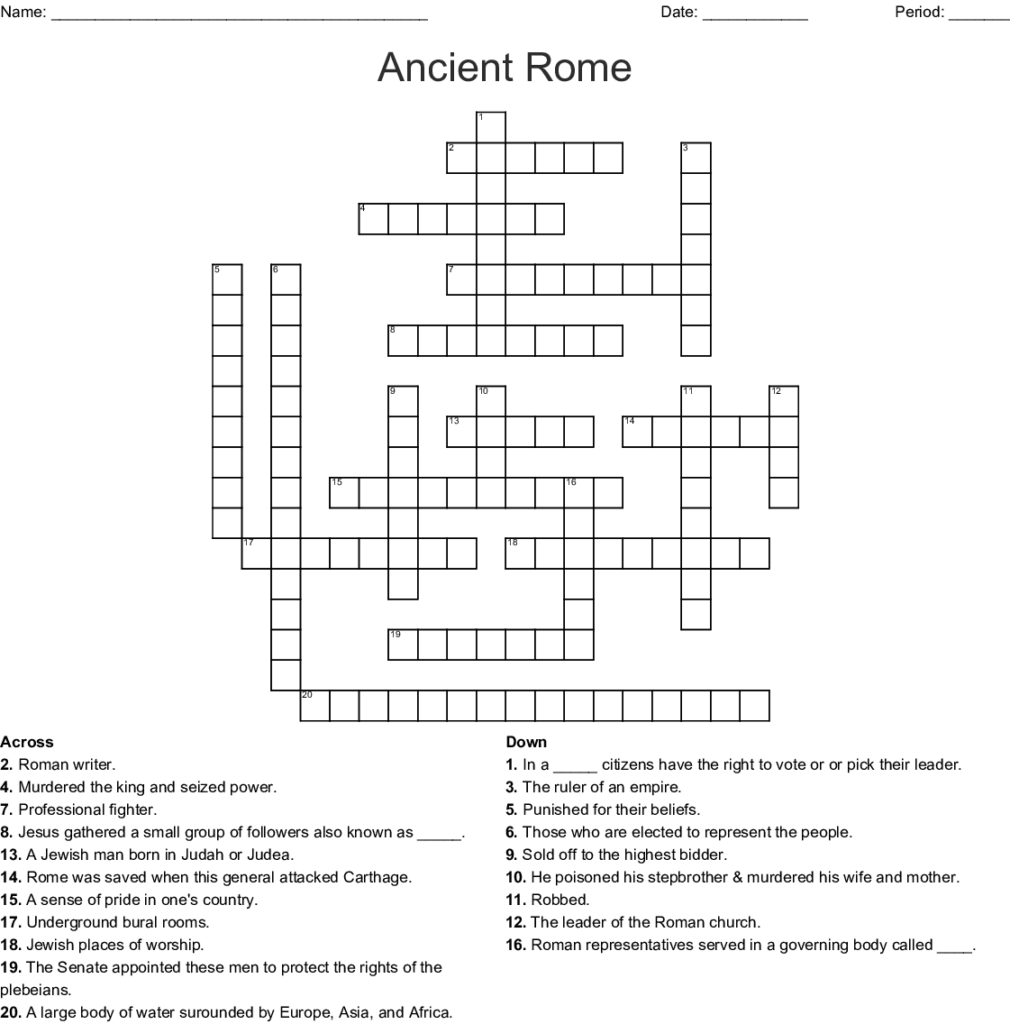 Ancient Rome Crossword Puzzle WordMint