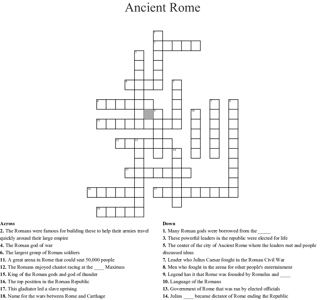 Crossword Puzzle Printable For Kids Ancient Rome