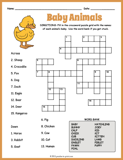 Printable Crossword Puzzles About Babies