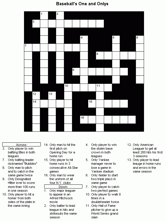 Baseball Crossword Puzzle Printable Simple