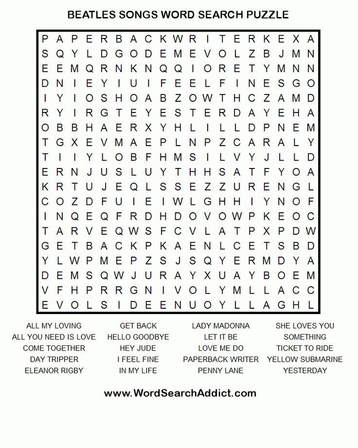 Beatles Crossword Puzzles Printable Beatles Songs Song