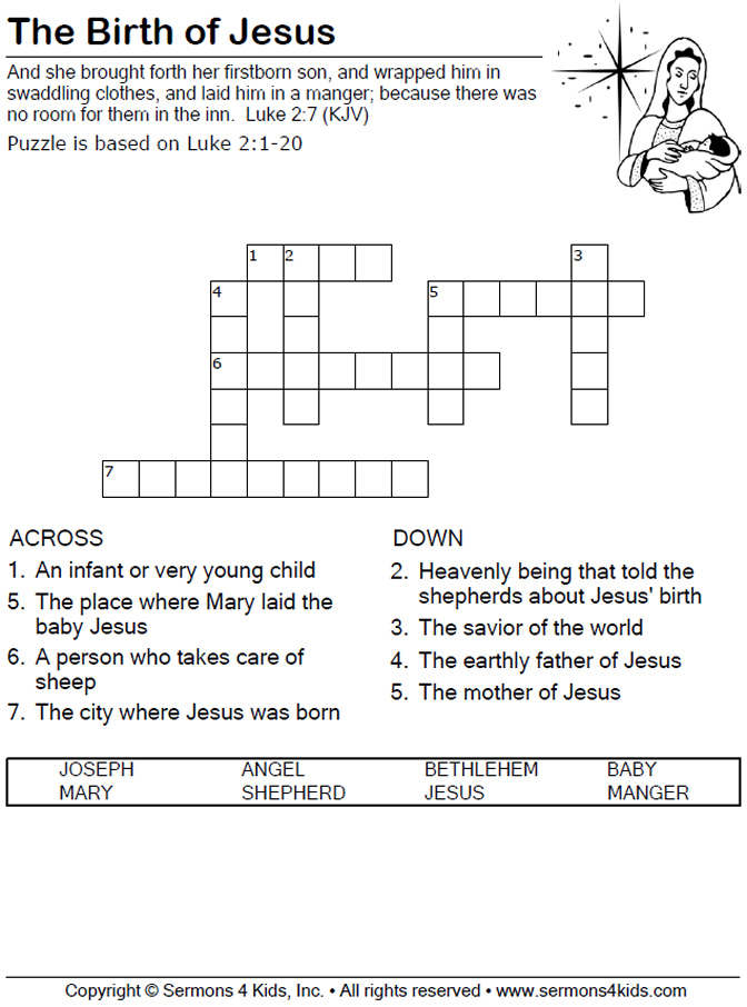 Birth Of Jesus Crossword Sermons4Kids