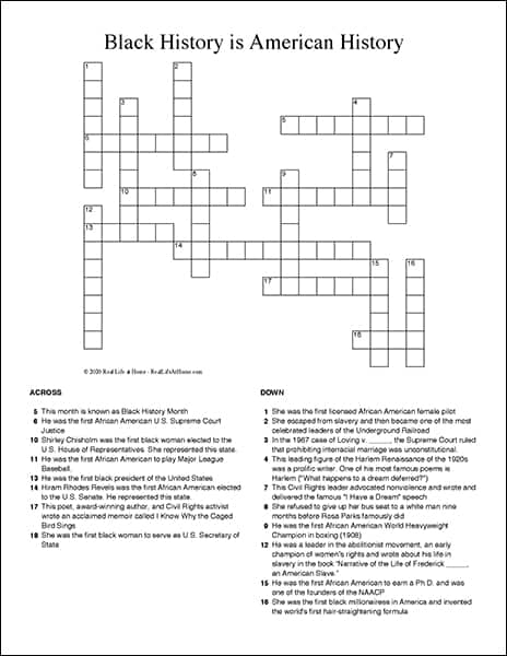 Black History Crossword Puzzle Free Printable For Kids And