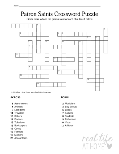 All Saints Day Crossword Puzzle Printable