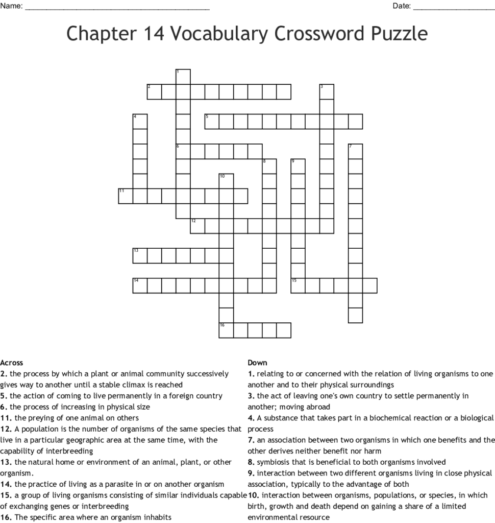 Chapter 14 Vocabulary Crossword Puzzle WordMint