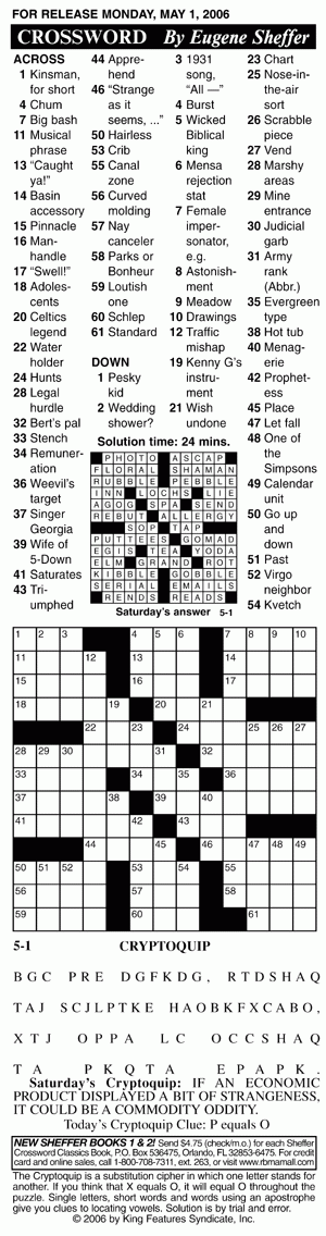 Eugene Sheffer Printable Crossword Puzzles Comic