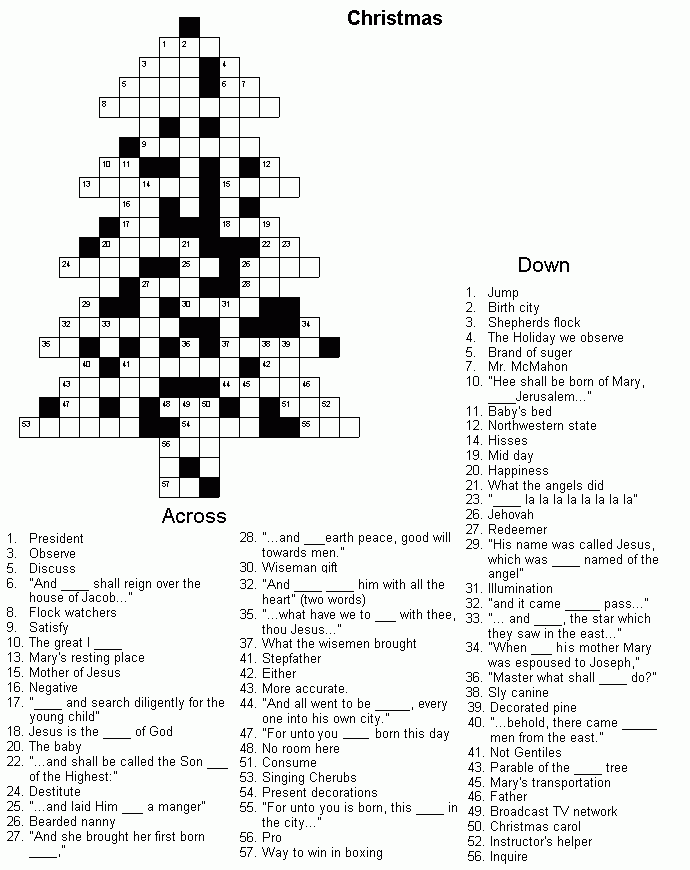 Christmas Crossword Puzzle Printable Hard