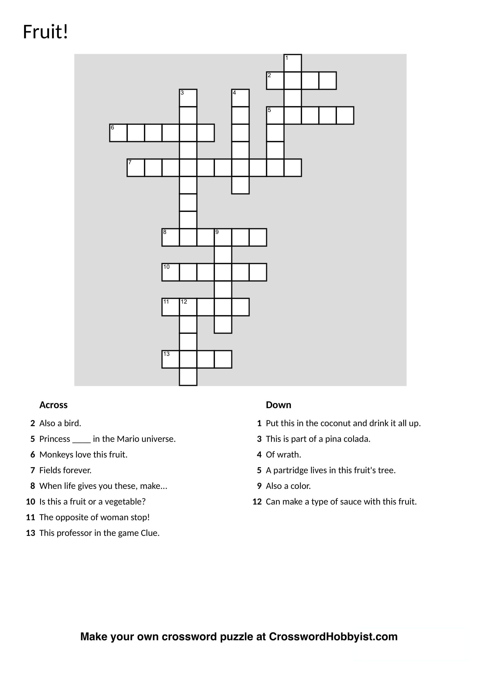 Free Printable Create Your Owbn Crossword Puzzle