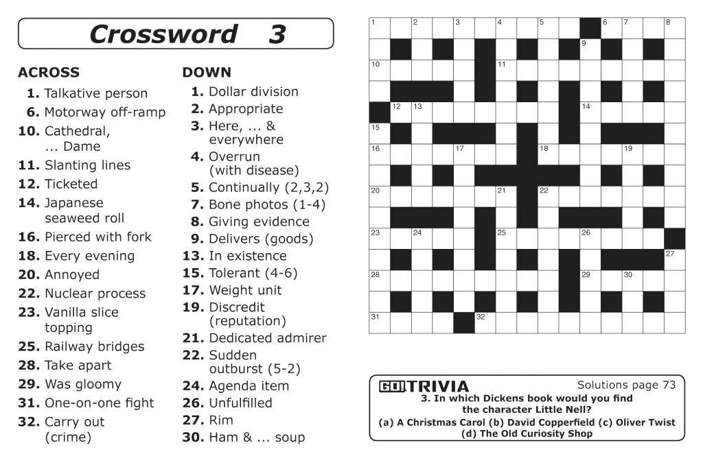 Trivia Crossword Puzzles Printable
