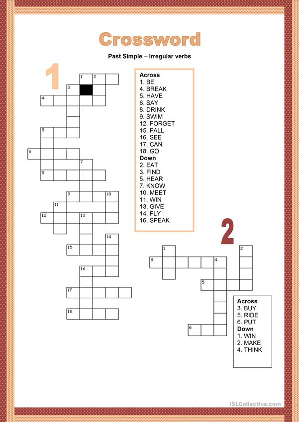 Crosswords Simple Past English ESL Worksheets For